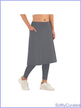 Skirted Leggings with Pockets High Waisted Knee Length Skirt Full Leggings